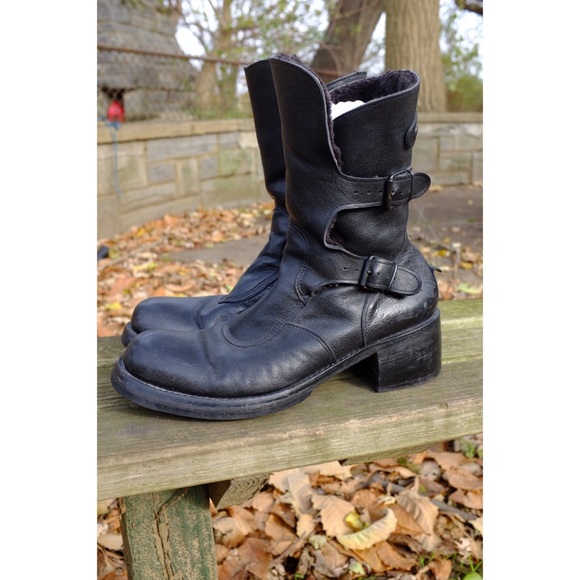 from Other - Vintage Combat Moto Boots Black Leather Platform